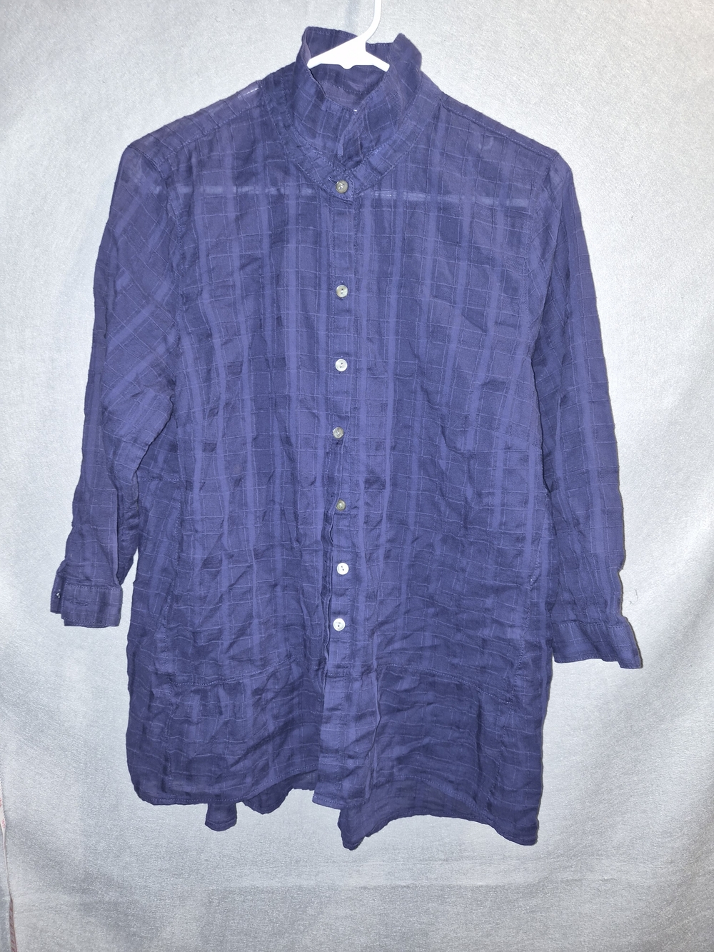 J.Jill Navy Textured Plaid Button-Front Tunic – Size Medium